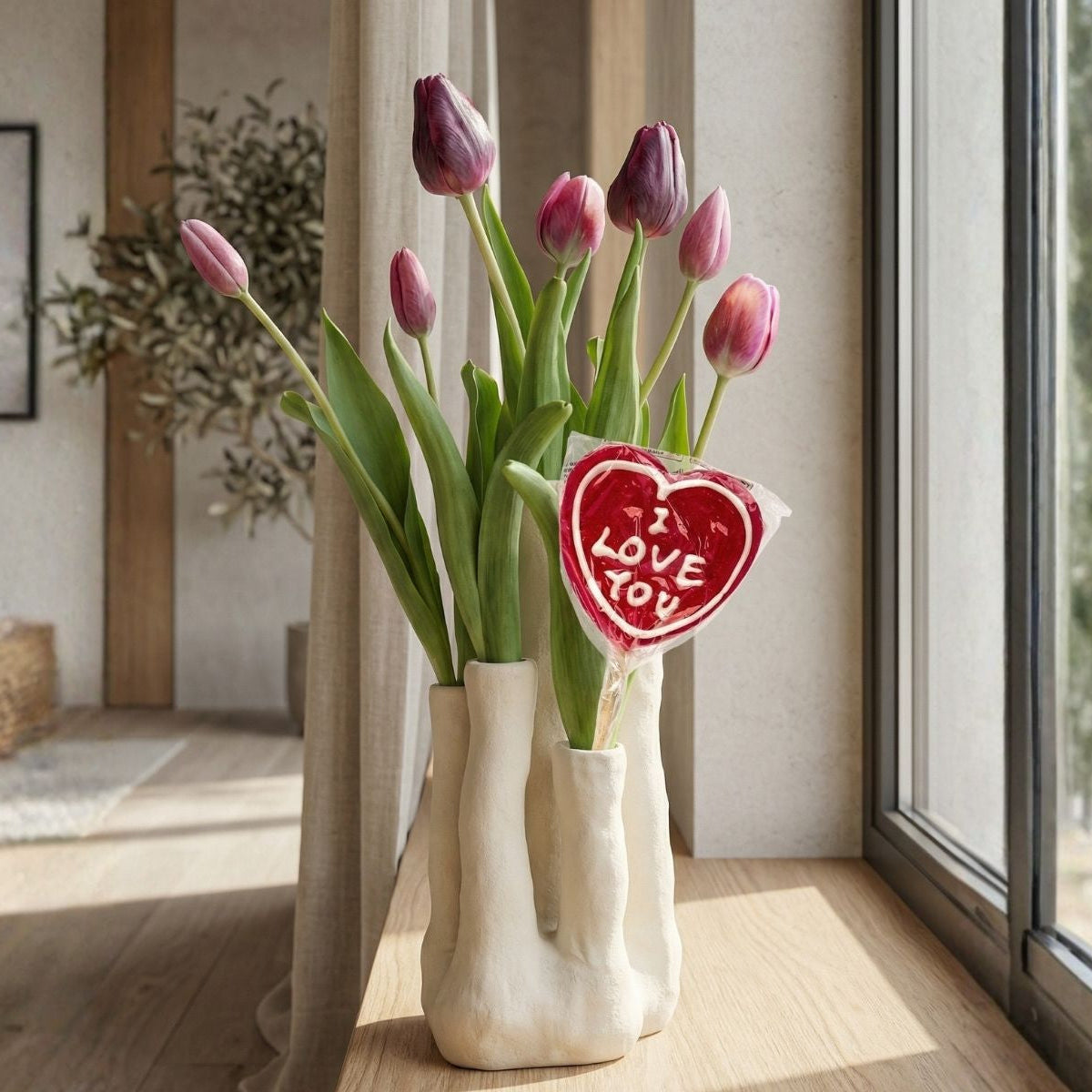 Tulip Touch - Tulip Set - Artificial Tulips With Multi-Spout Vase
