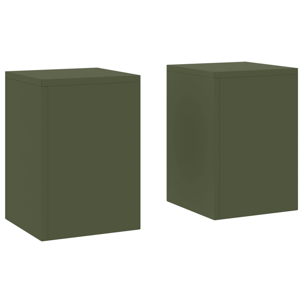 Plantenstandaards 2 st pilaar 24x24x35 cm staal olijfgroen