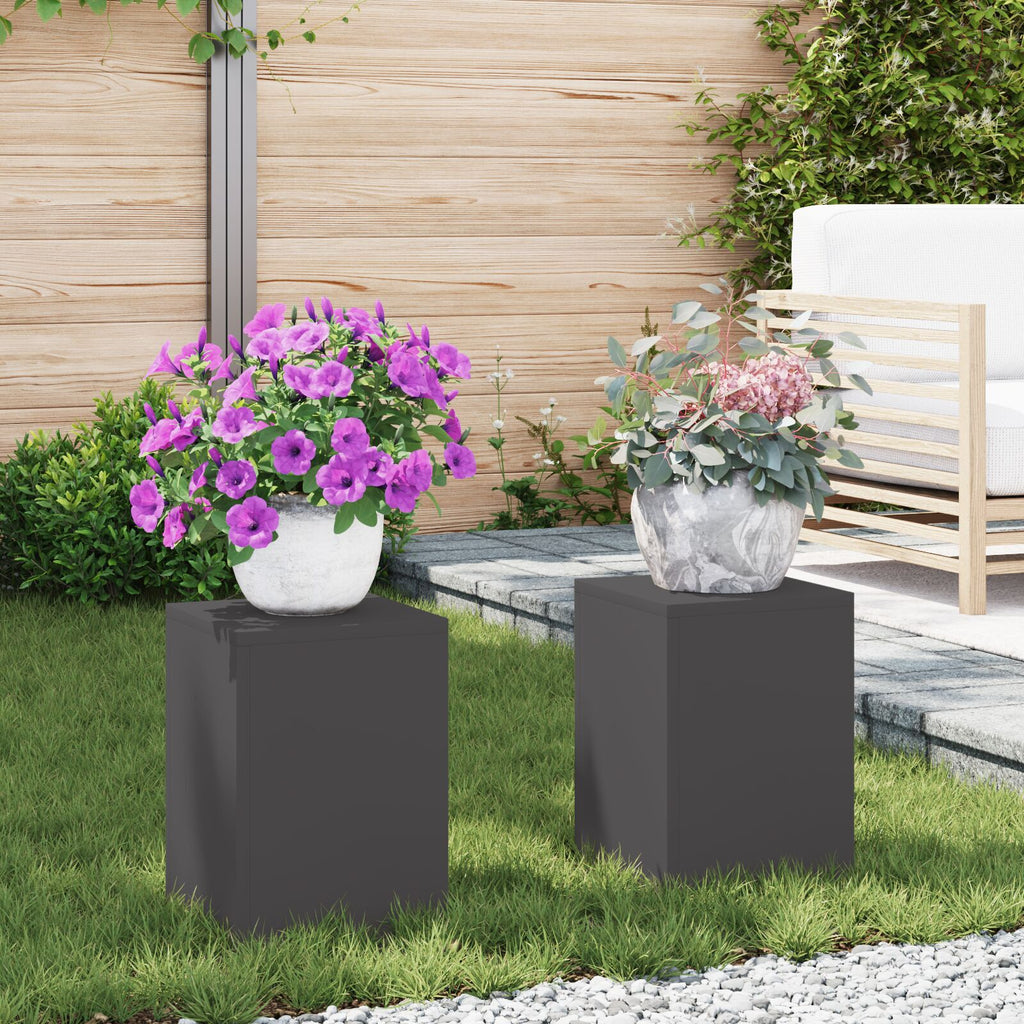 Plantenstandaards 2 st pilaar 24x24x35 cm staal zwart