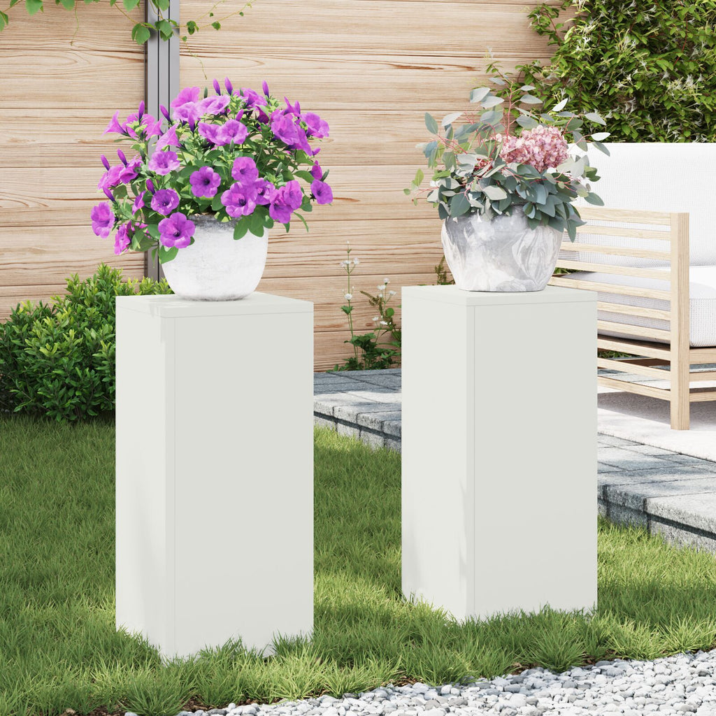 Plantenstandaards 2 st pilaar 24x24x55 cm staal wit