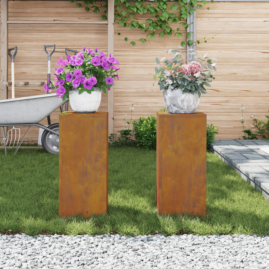 Plantenstandaards 2 st pilaar 24x24x55 cm cortenstaal