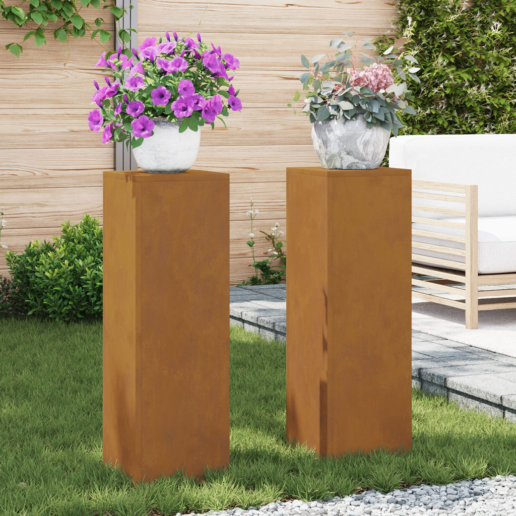 Plantenstandaards 2 st pilaar 24x24x75 cm cortenstaal