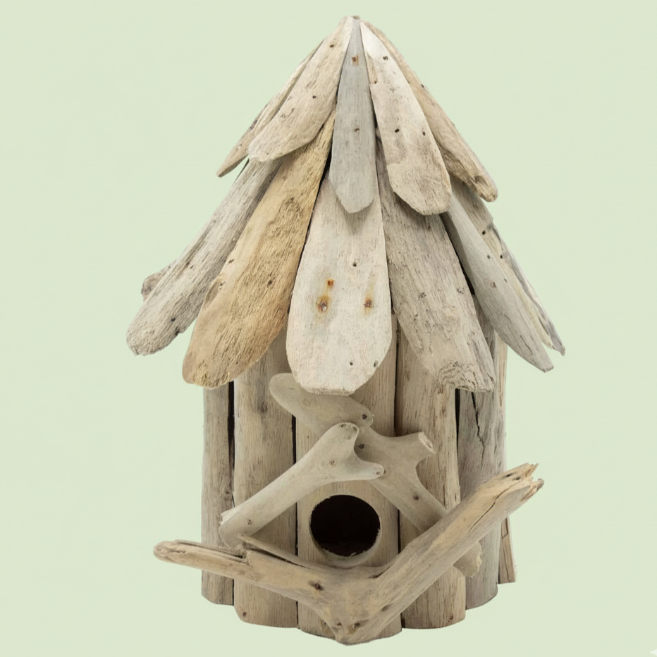 Uniek Drijfhout Vogelhuisje | Perfect Cadeau voor Tuinliefhebbers | Handgemaakt en Duurzaam | Kwaliteit van Gerecycled Hout