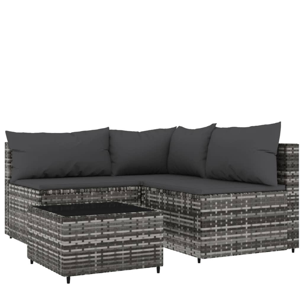 4-Delige Loungeset Met Kussens Poly Rattan Grijs - wehebbenallesinhuis.nl