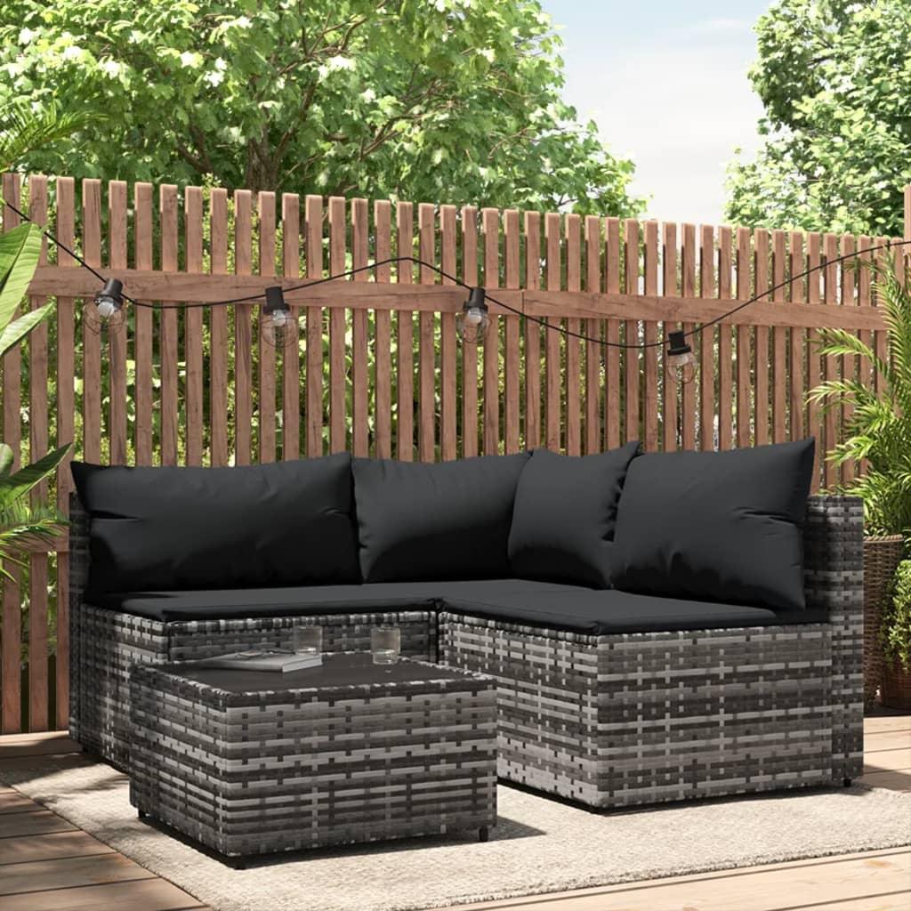 4-Delige Loungeset Met Kussens Poly Rattan Grijs - wehebbenallesinhuis.nl